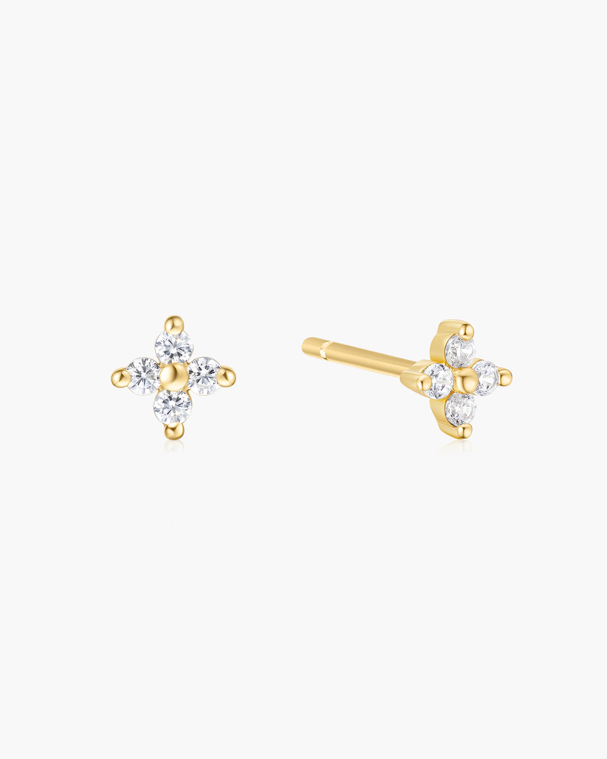 Gold Four-Petal Stud Earrings