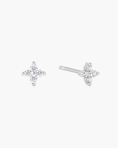 Silver Four-Petal Stud Earrings