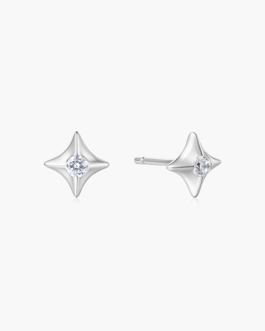 Silver Sparkling Star Stud Earrings