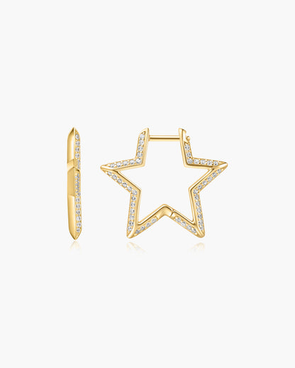 Gold Medium Star Pavé Hoop Earrings