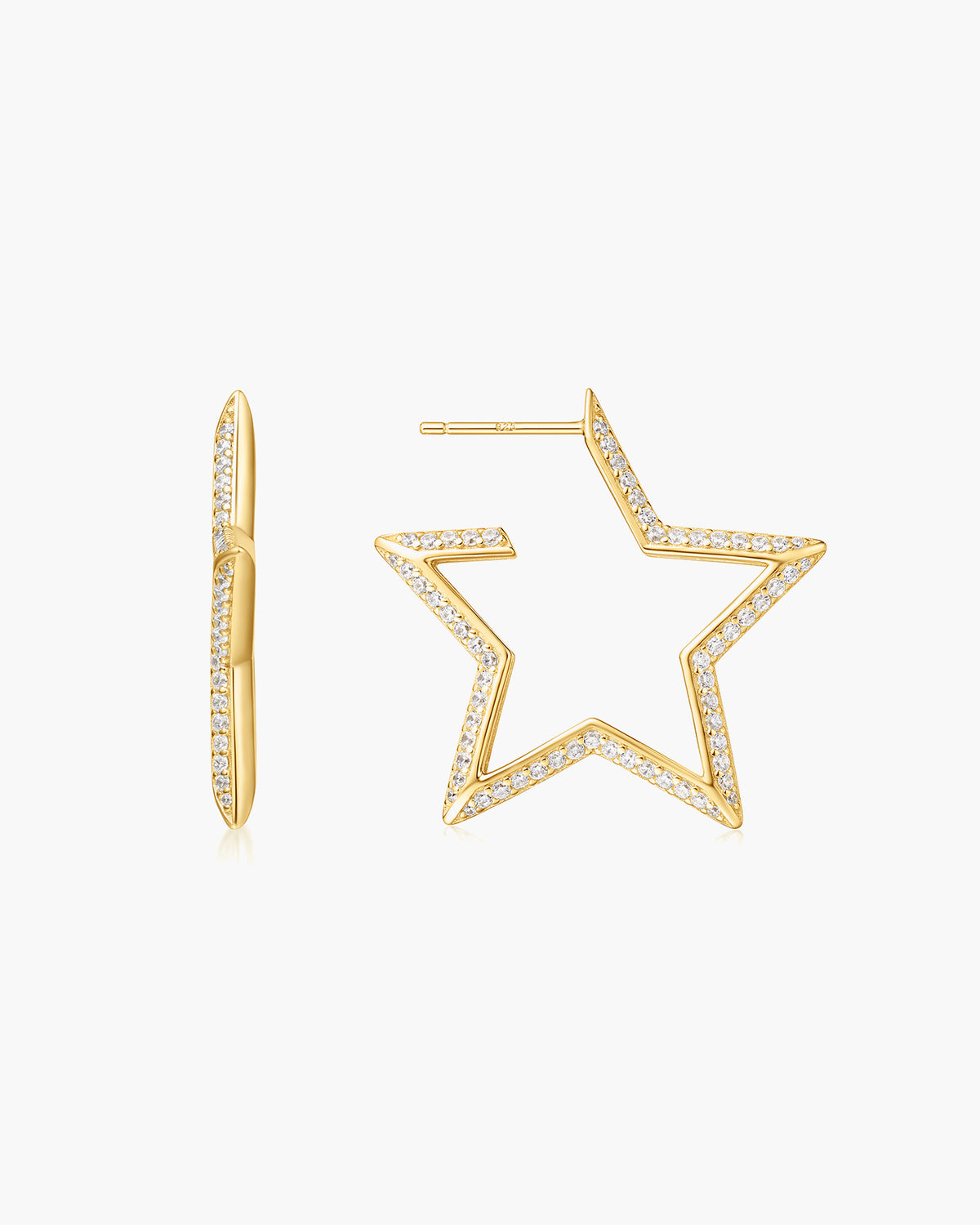Gold Large Star-Shaped Pavé Hoop Earrings