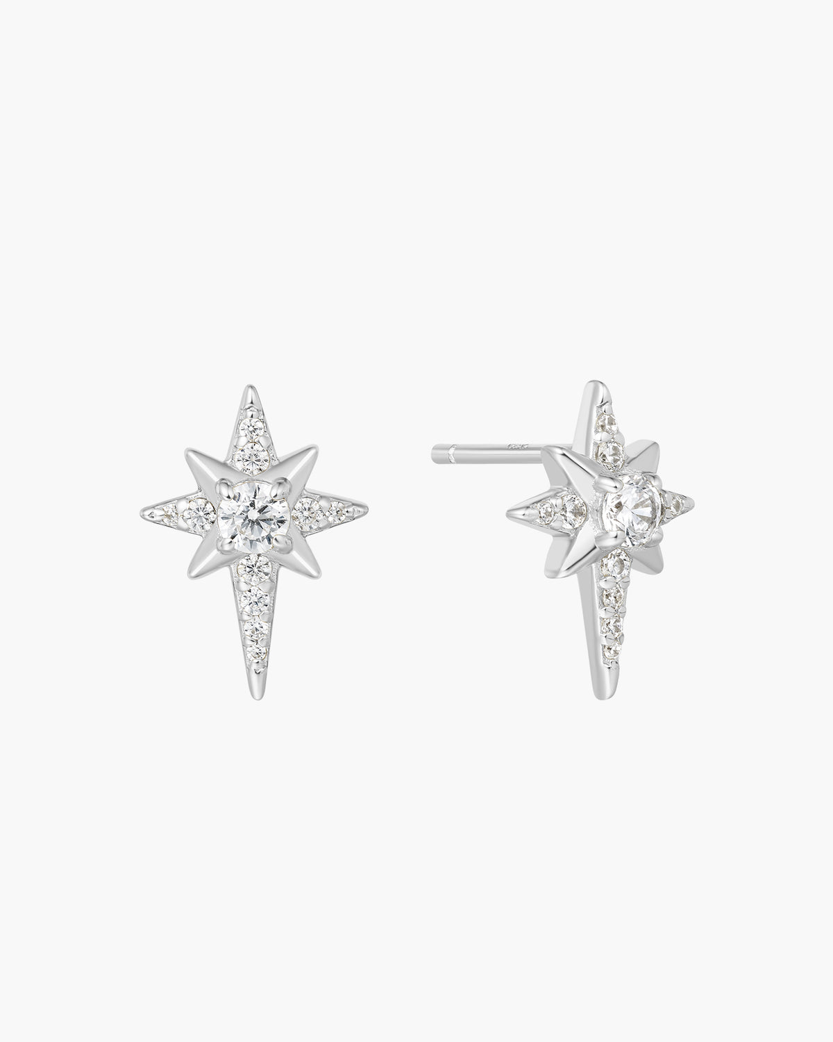 Silver Eight-Pointed Star Stud Earrings