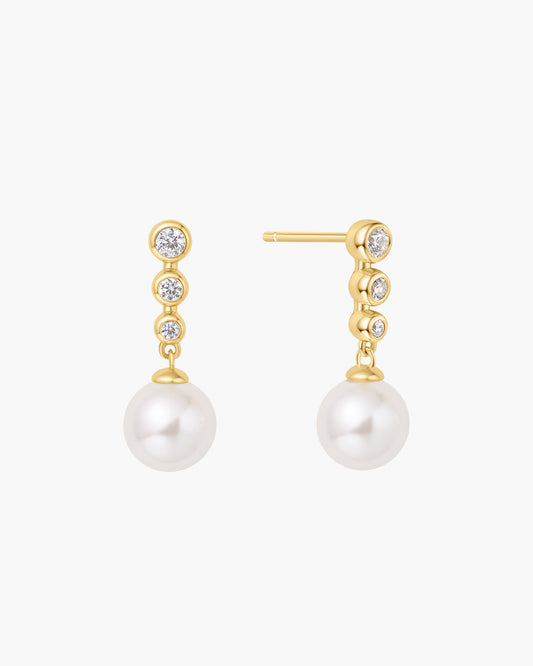 Gold Tennis Beaded Stone Shell Pearl Drop Stud Earrings