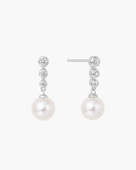 Silver Tennis Beaded Stone Shell Pearl Drop Stud Earrings