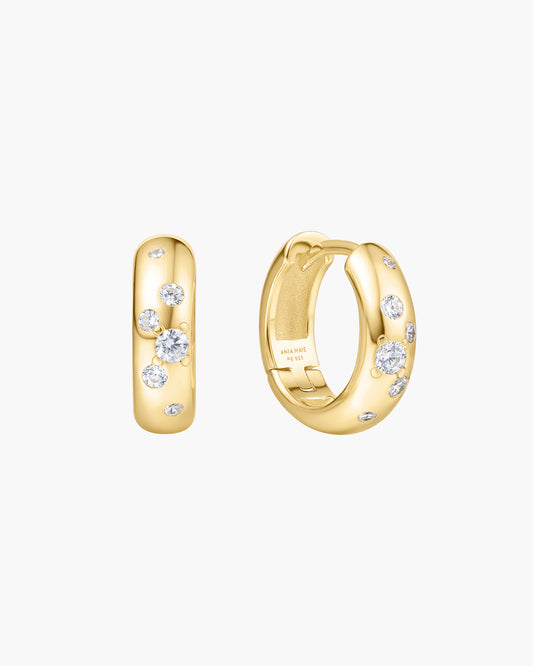Gold Small Chubby Sparkling Huggie Hoop Earrings