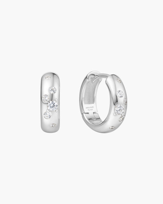 Silver Small Chubby Sparkling Huggie Hoop Earrings