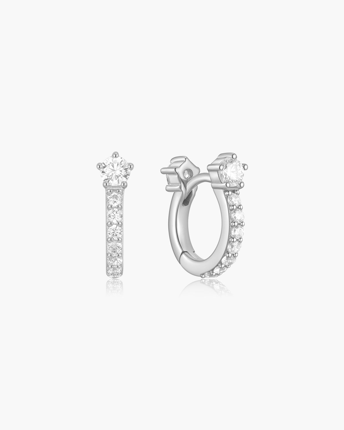 Silver Sparkling Pavé Huggie Hoop Earrings