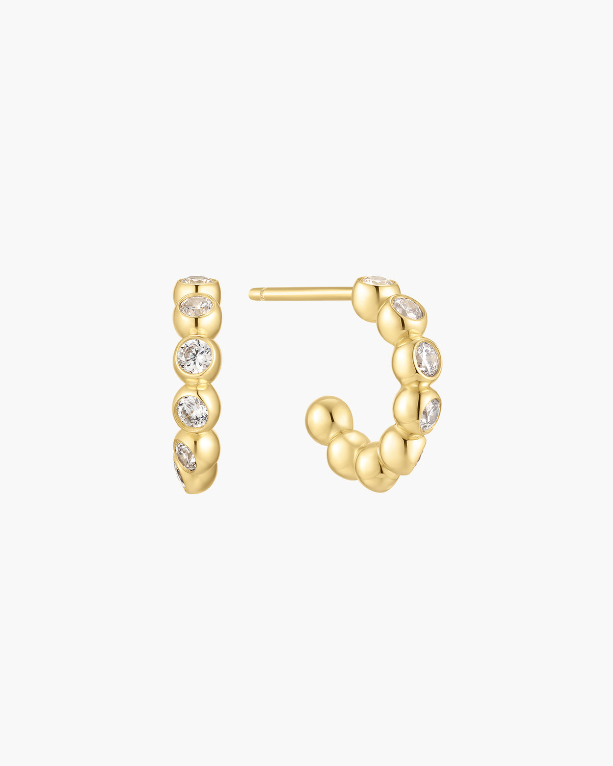 Gold Bezel Beaded Huggie Hoop Earrings