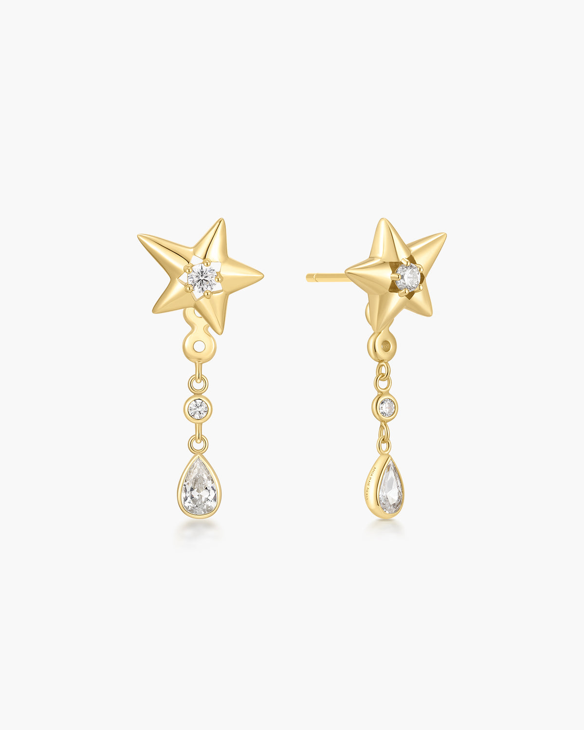 Gold Sparkling Star Drop Stud Earrings