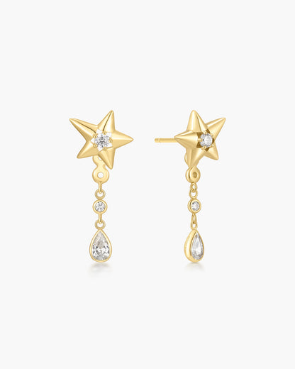 Gold Sparkling Star Drop Stud Earrings
