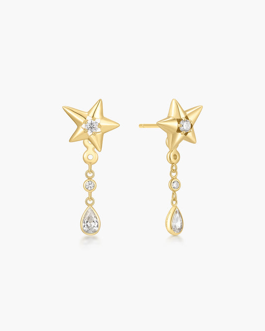 Gold Sparkling Star Drop Stud Earrings