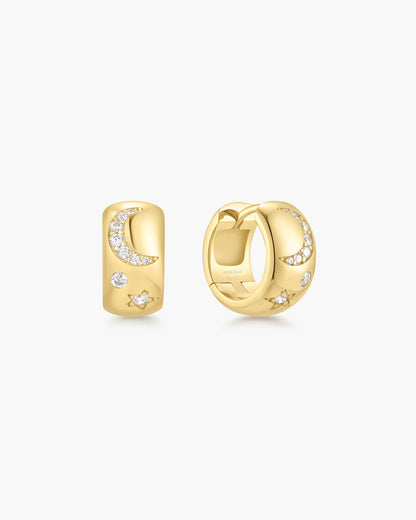 Gold Celestial Chunky Huggie Hoop Earrings