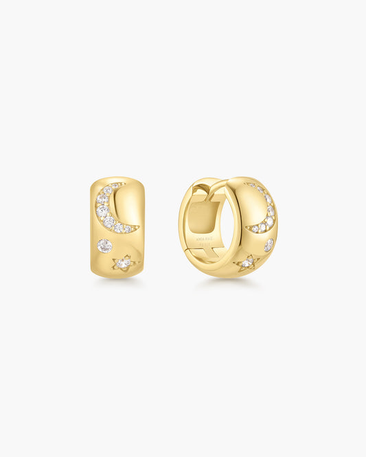 Gold Celestial Chunky Huggie Hoop Earrings