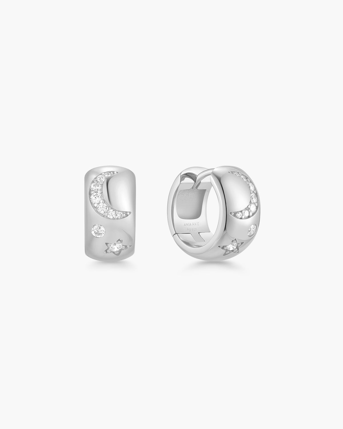 Silver Celestial Chunky Huggie Hoop Earrings