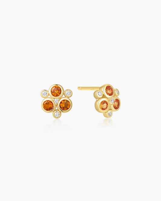 Gold Nano Gem Floral Trio Stud Earrings