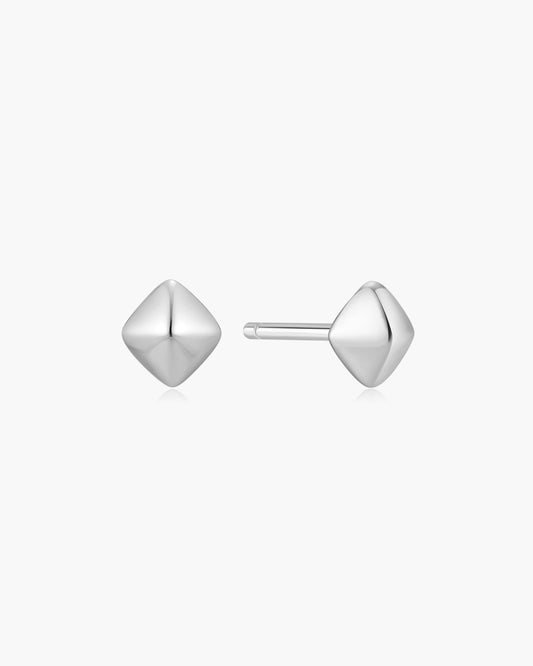 Silver Pyramid Glam Stud Earrings