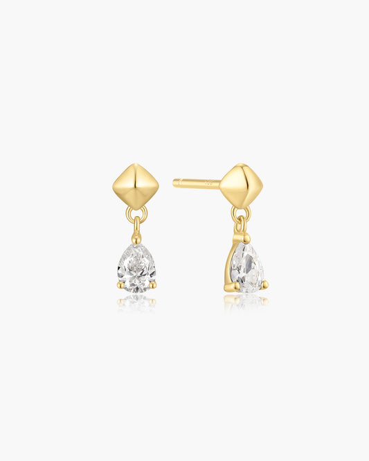 Gold Pyramid Dangle Threaded Stud Earrings