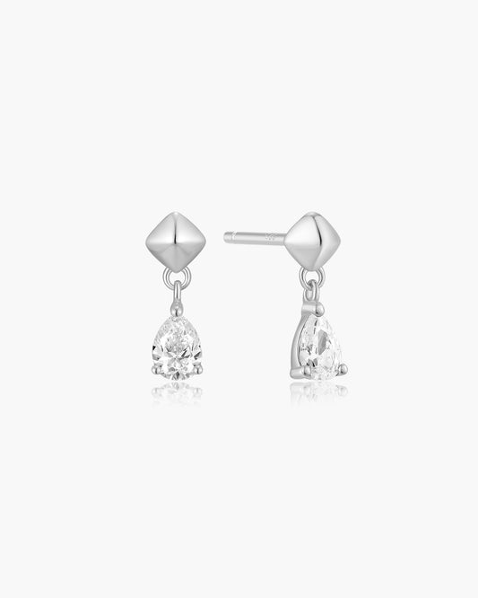 Silver Pyramid Dangle Threaded Stud Earrings