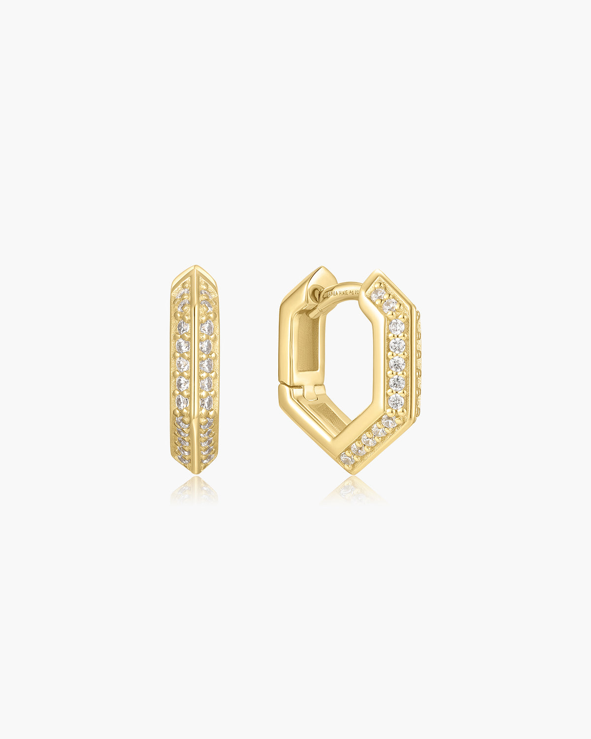 Gold Sparkling Shield Huggie Hoop Earrings