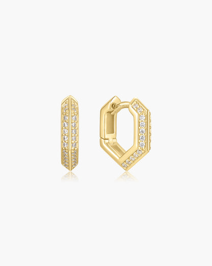 Gold Sparkling Shield Huggie Hoop Earrings