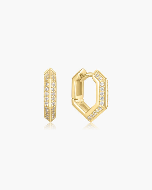 Gold Sparkling Shield Huggie Hoop Earrings