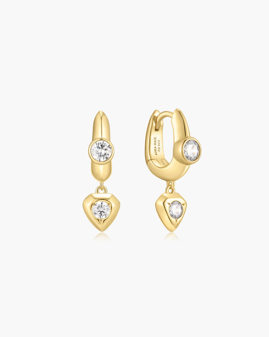 Gold U-Shaped Shield Drop Huggie Hoop Earrings
