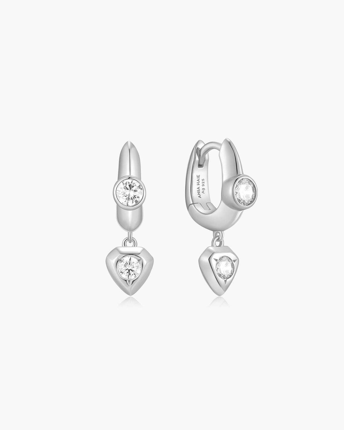 Silver U-Shaped Shield Drop Huggie Hoop Earrings