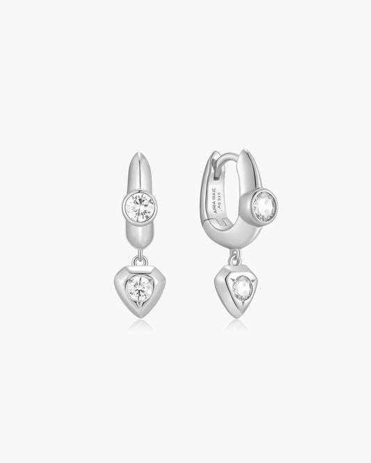 Silver U-Shaped Shield Drop Huggie Hoop Earrings