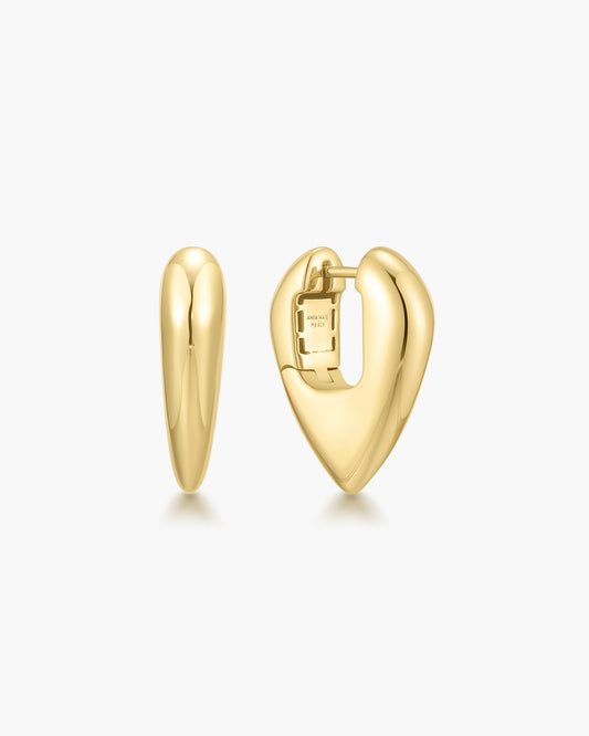 Gold Puffy Shield Hoop Earrings