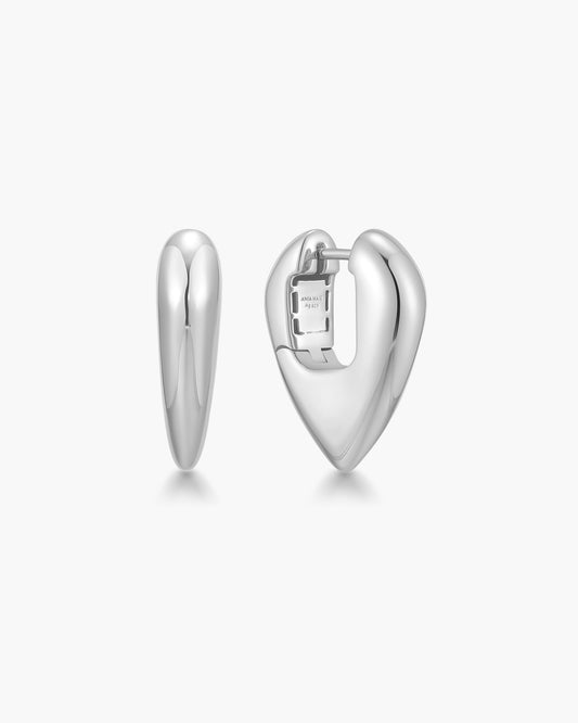 Silver Puffy Shield Hoop Earrings
