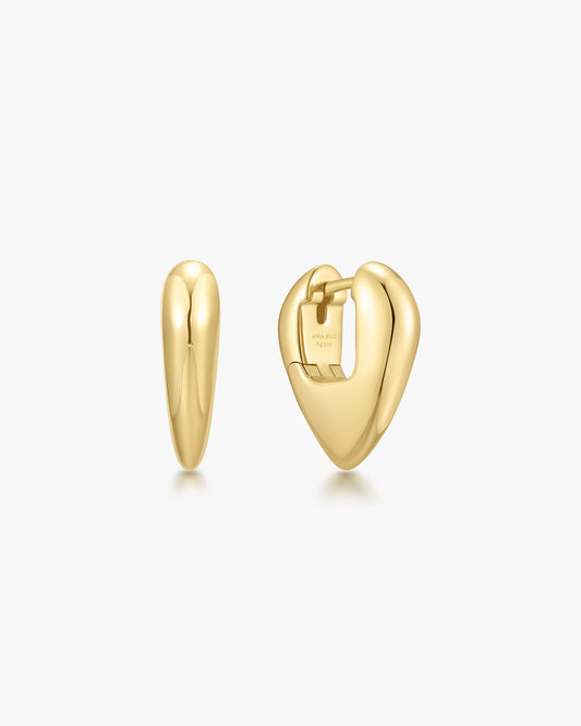 Gold Puffy Shield Huggie Hoop Earrings