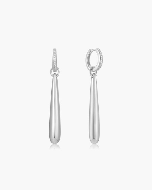 Silver Long Water Droplet Drop Earrings