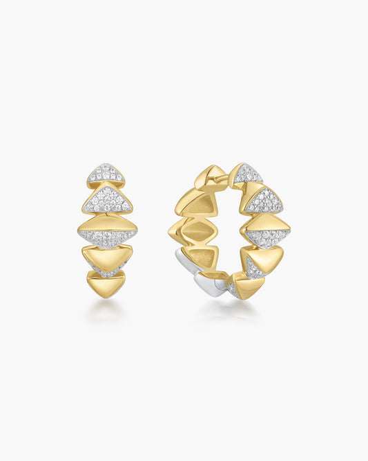 Two-Tone Sparkling Bold Puffy Spike Hoop Earrings