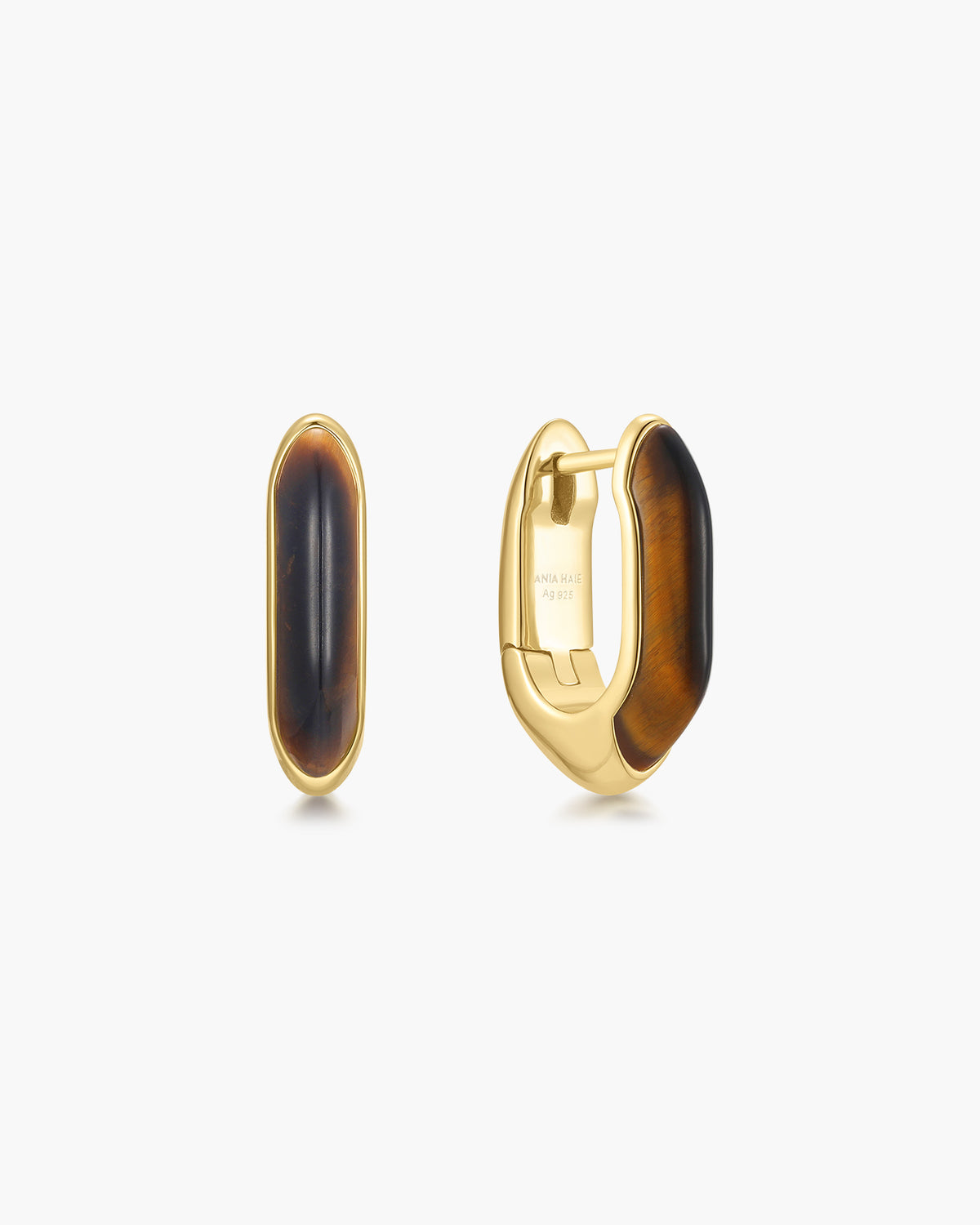Gold Tiger Eye Huggie Hoop Earrings