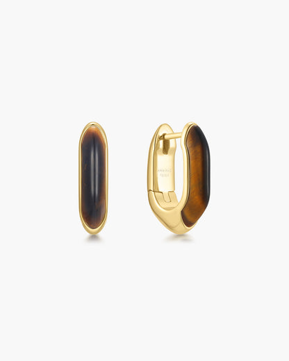 Gold Tiger Eye Huggie Hoop Earrings