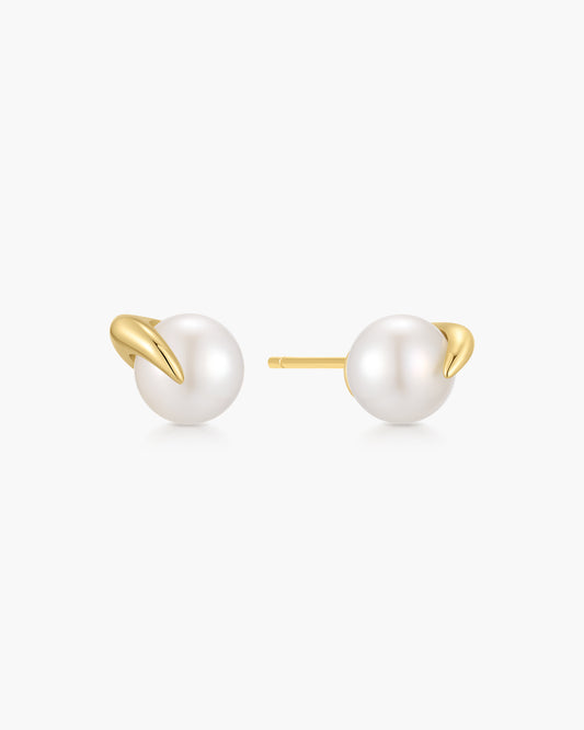 Gold Pearl Claw Stud Earrings