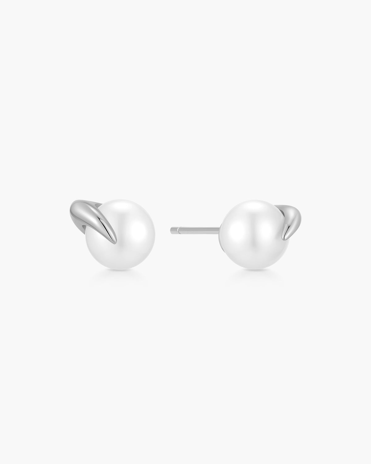 Silver Pearl Claw Stud Earrings