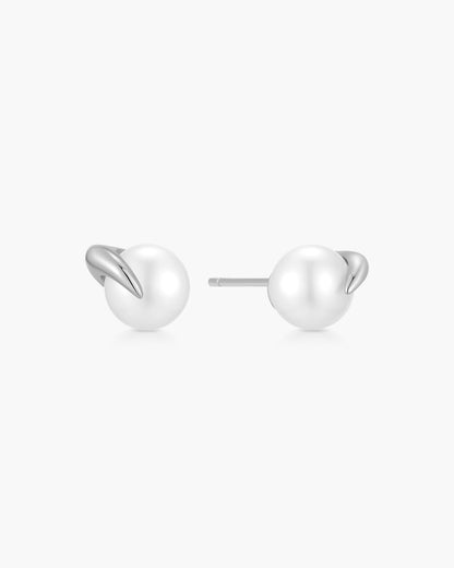 Silver Pearl Claw Stud Earrings