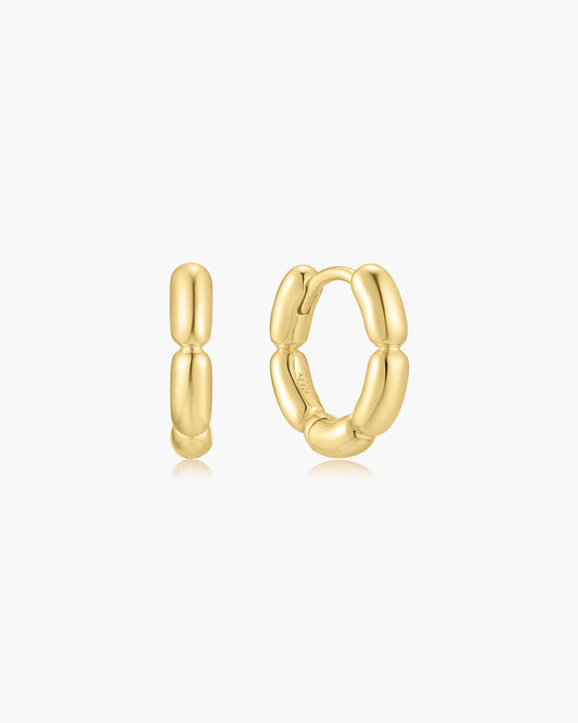 Gold Segmented Puffy Huggie Hoop Earrings
