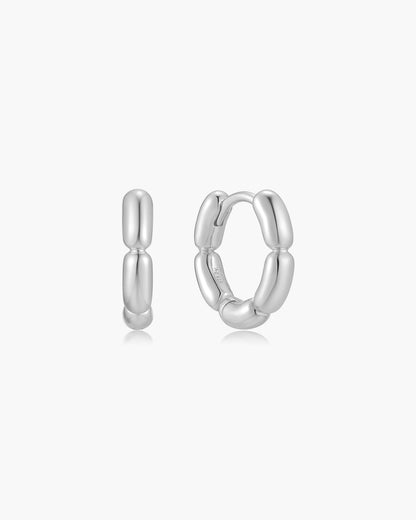 Silver Segmented Puffy Huggie Hoop Earrings