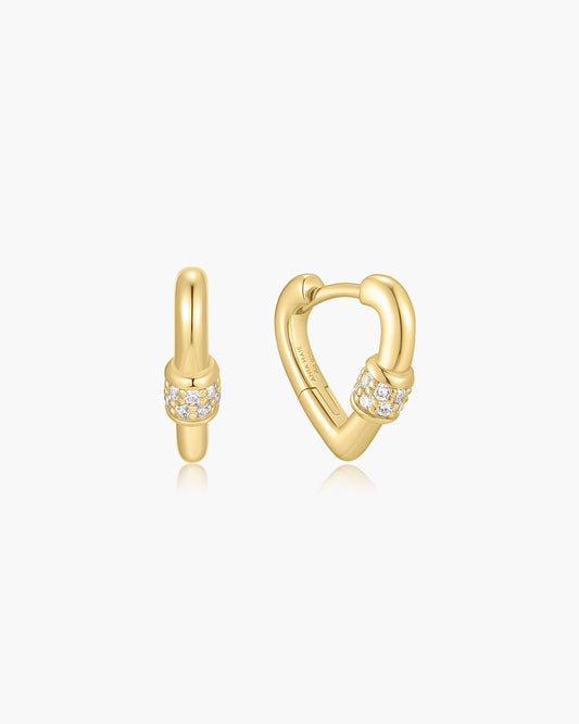 Gold Mini Heart Clasp Huggie Hoop Earrings