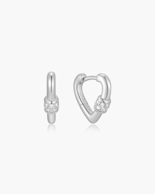 Silver Mini Heart Clasp Huggie Hoop Earrings