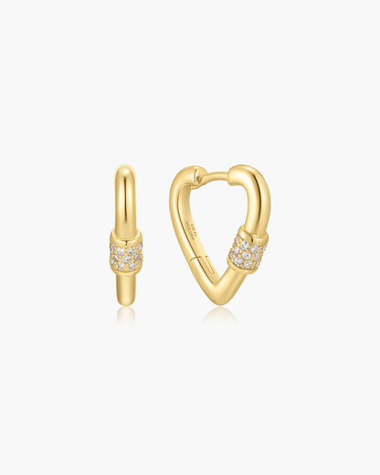 Gold Heart Clasp Huggie Hoop Earrings