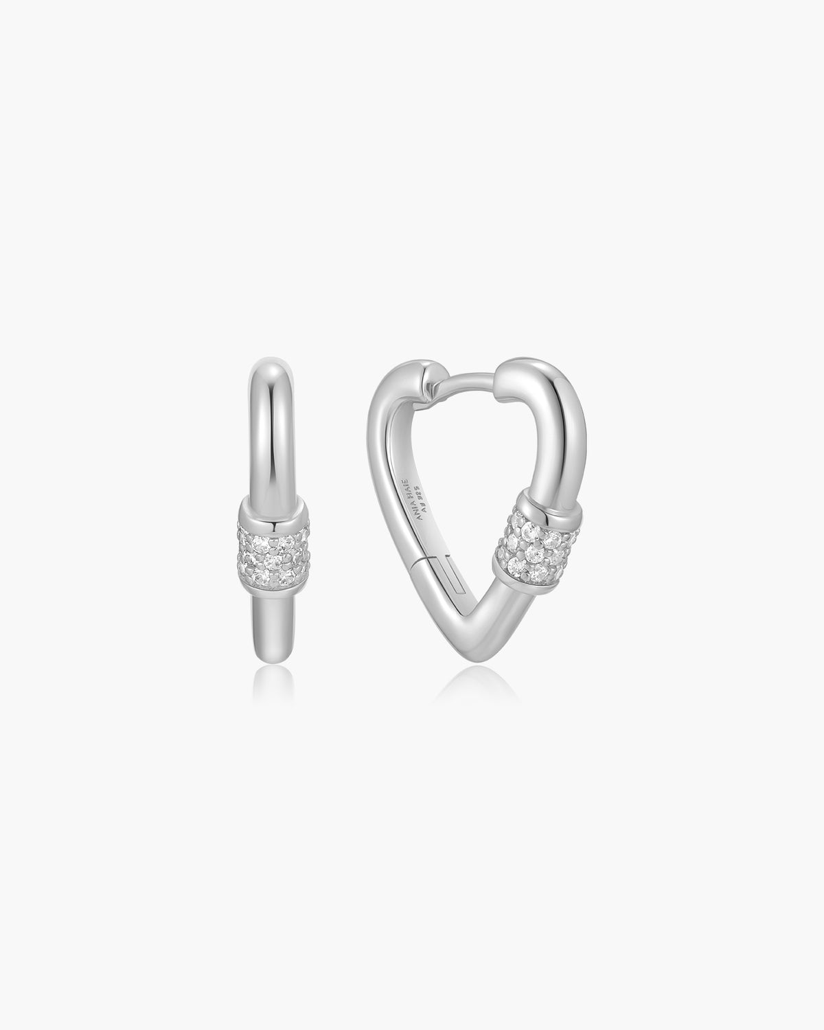 Silver Heart Clasp Huggie Hoop Earrings
