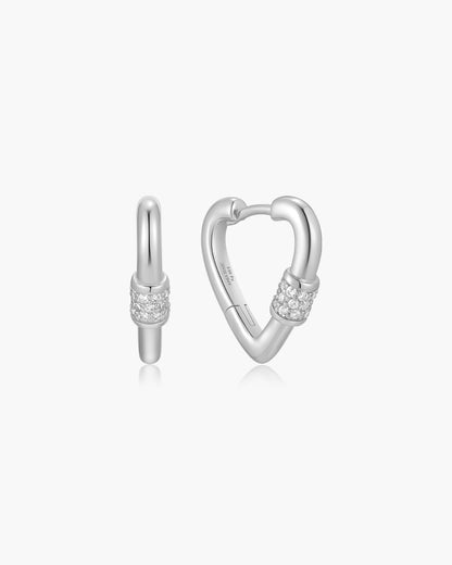 Silver Heart Clasp Huggie Hoop Earrings