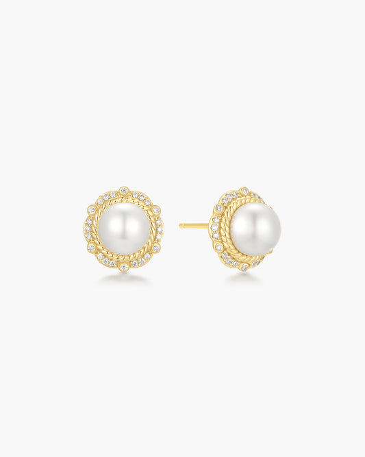 Gold Shell Pearl Bloom Stud Earrings
