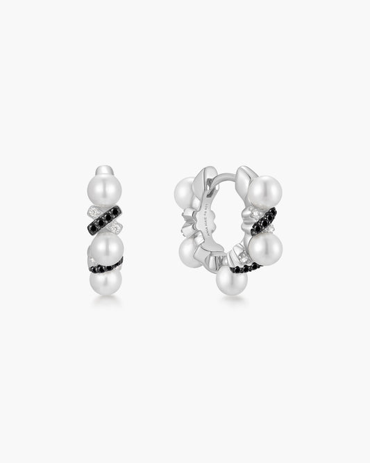 Two-Tone Sparkling Braided Shell Pearl Huggie Hoop Earrings