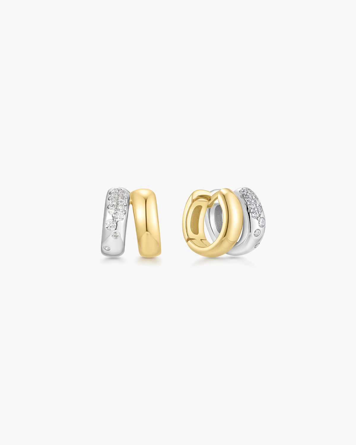 Two-Tone Sparkling Duet Mixed Huggie Hoop Earrings