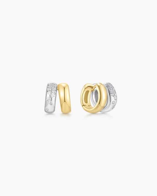 Two-Tone Sparkling Duet Mixed Huggie Hoop Earrings