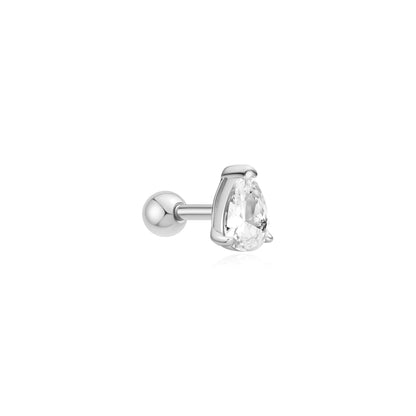 Silver Pear Barbell Single Earring